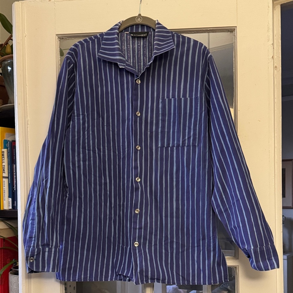Vintage Marimekko Blue and White Striped Shirt